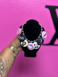 Pink/black/white cap necklace